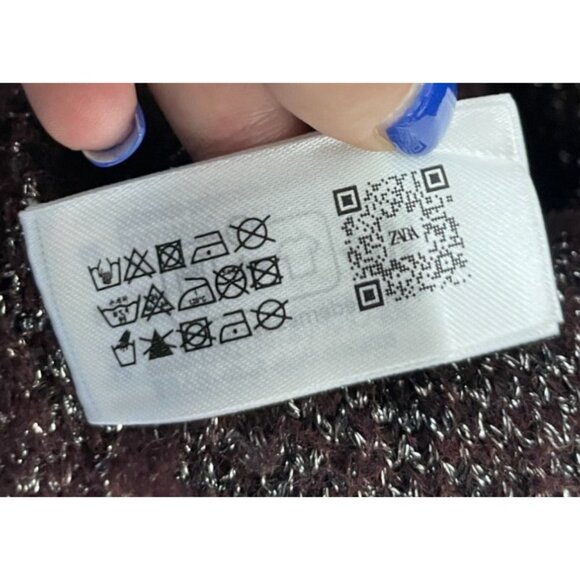 Zara Women Sweater Cardigan Coat L XL Wine Metallic Thread Jacquard 2756/128 NWT - Picture 12 of 15